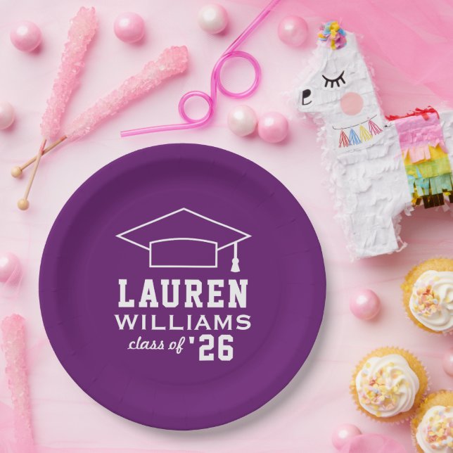 Modern Purple Custom Graduation Party Paper Plate (Party)