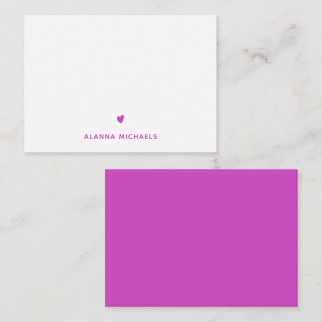 Modern Purple Cute Heart and Name Card (Front/Back)