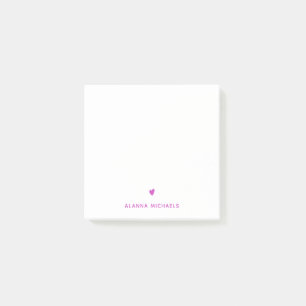 Modern Purple Cute Heart and Name Post-it Notes