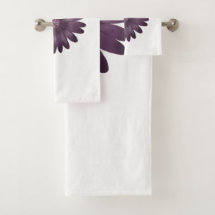 Modern purple daisy with glitter center bath towel set