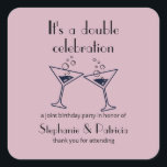 Modern Purple Double Celebration Joint Birthday Square Sticker<br><div class="desc">"Simple, modern, and full of meaning — this joint birthday party Thank You sticker is designed to help you celebrate a festive party. The pastel purple background and sleek toasting cocktail glasses bring a clean, contemporary feel, while the phrase “It's a Double Celebration” adds heart. A stylish mix of vintage...</div>