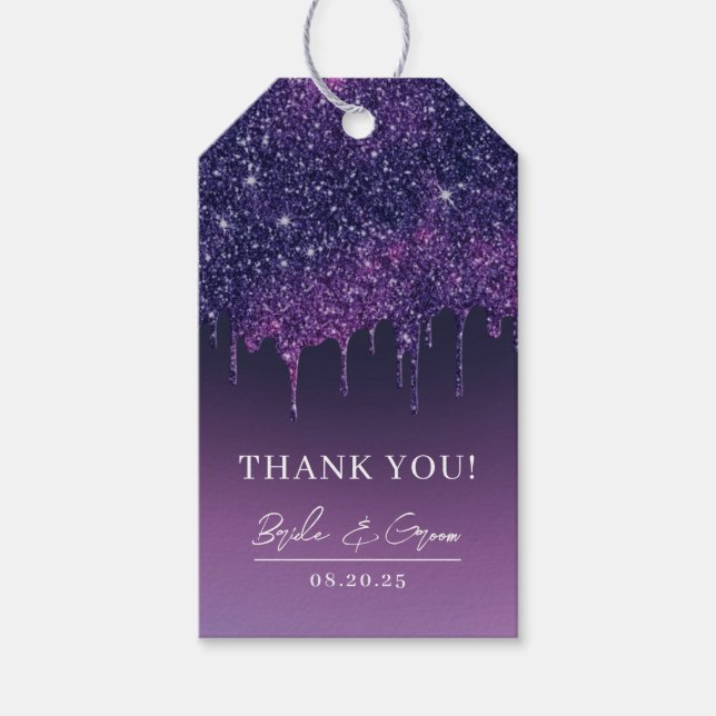 Modern Purple Drips Wedding Favour Thank You Gift Tags (Front)