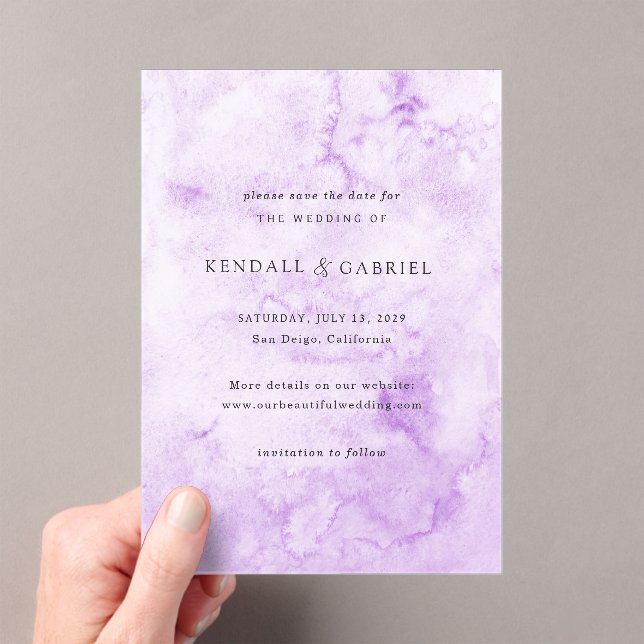 Modern Purple Elegant Wedding Save the Date Acrylic Invitations (Insitu (Handheld))