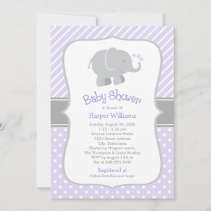 Modern Purple Elephant Baby Girl Shower Invitation