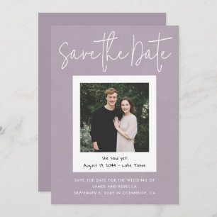 Modern Purple Engagement Photo Save the Date Invitation