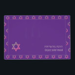 Modern Purple | Enjoy Your Meal | STAR OF DAVID Laminated Place Mat<br><div class="desc">Modern purple STAR OF DAVID Table Placemats, showing with colourful Star of David in a tiled pattern. Near the bottom, there is a larger single Star of David, plus text that reads ENJOY YOUR MEAL in English and Hebrew text. These are CUSTOMIZABLE so you can PERSONALIZE with your family name...</div>