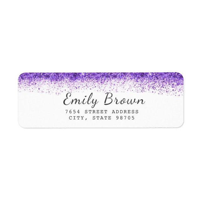 Modern Purple Faux Glitter Return Address Label (Front)