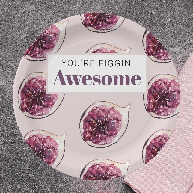Modern Purple Fig Pattern & You're Figgin' Awesome Paper Plate (Creator Uploaded)