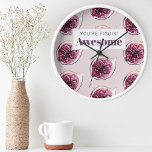 Modern Purple Fig Pattern & You're Figgin' Awesome Round Clock<br><div class="desc">Modern Purple Fig Pattern & You're Figgin' Awesome</div>