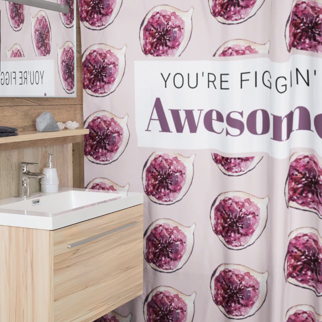 Modern Purple Fig Pattern & You're Figgin' Awesome Shower Curtain (Creator Uploaded)