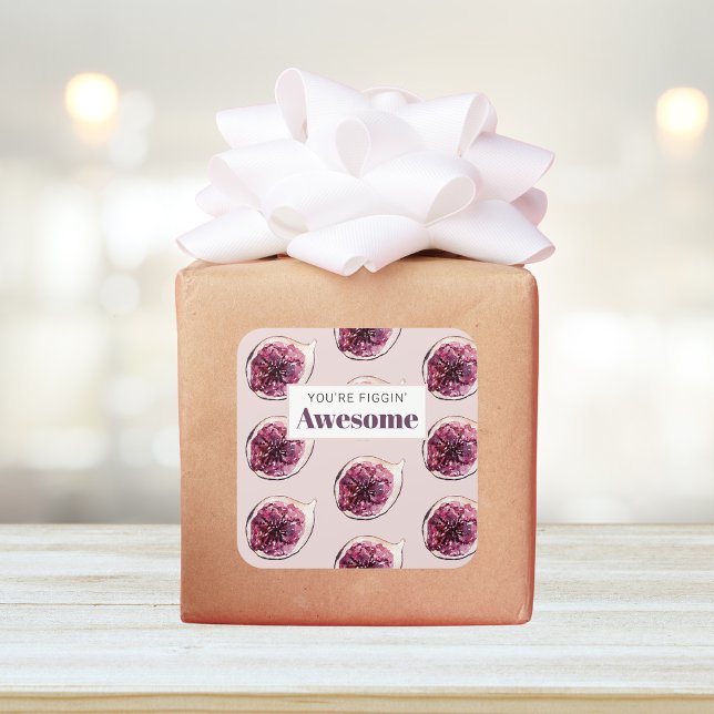 Modern Purple Fig Pattern & You're Figgin' Awesome Square Sticker (Creator Uploaded)