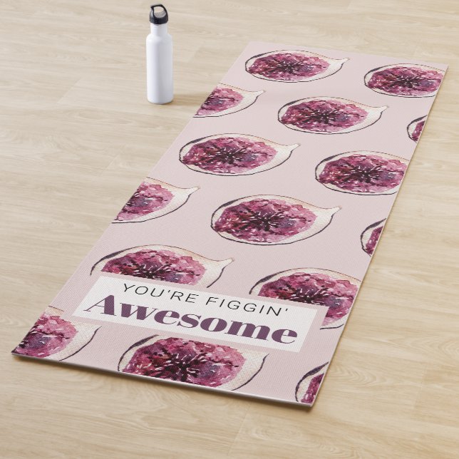 Modern Purple Fig Pattern & You're Figgin' Awesome Yoga Mat (In Situ)