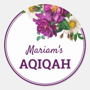 Modern Purple Floral Baby Girl Aqiqah Classic Round Sticker