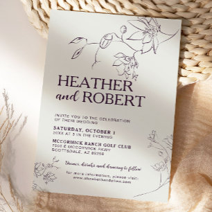 Modern Purple Floral Botanical Boho Wedding Invitation