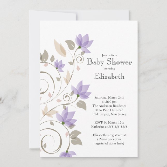 Modern Purple Floral Boy Baby Shower Invitation (Front)