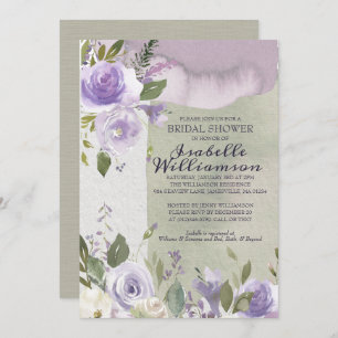 Modern Purple Floral Bridal Shower Invitations