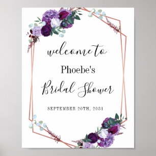 Modern Purple Floral Bridal Shower Welcome Poster
