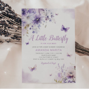 Modern Purple Floral Butterfly Girl Baby Shower Invitation