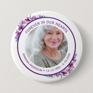 Modern Purple Floral Forever in our Hearts  7.5 Cm Round Badge