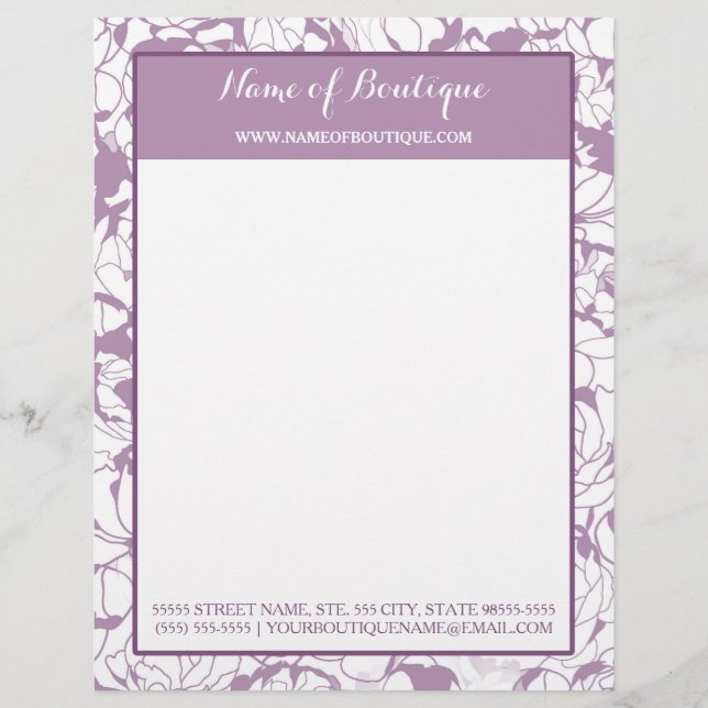 Modern Purple Floral Girly Beauty Boutique Custom Letterhead (Front)