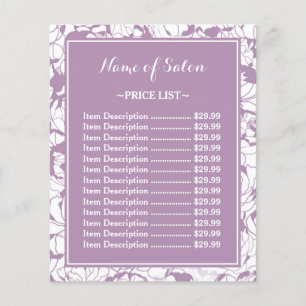 Modern Purple Floral Girly Beauty Salon Price List Flyer
