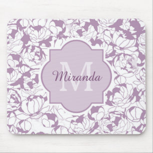 Modern Purple Floral Girly Monogram With Name Mouse Pad