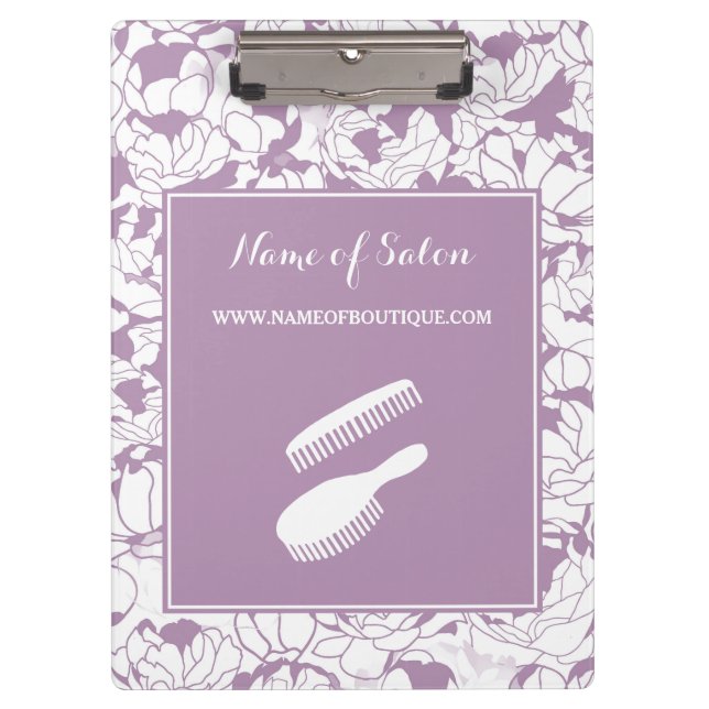 Modern Purple Floral Hair and Beauty Boutique Clipboard (Front)