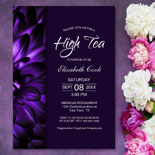 Modern Purple Floral High Tea Bridal Shower Invitation