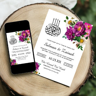 Modern Purple Floral Islamic Wedding Invitation