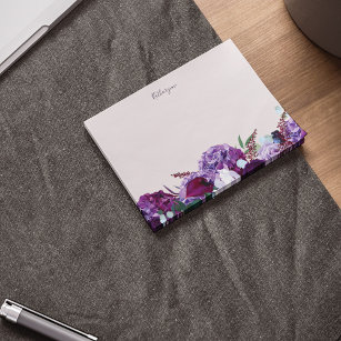 Modern Purple Floral Personalised Post-it Notes