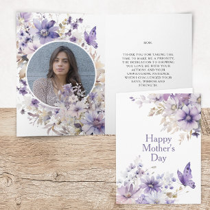 Modern Purple Floral Photo Happy Mother's Day Card