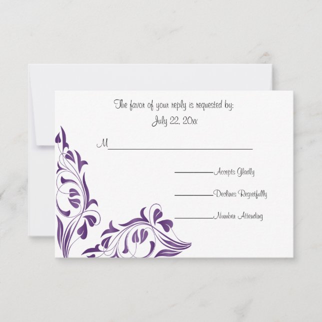 Modern Purple Floral RSVP Card (Front)