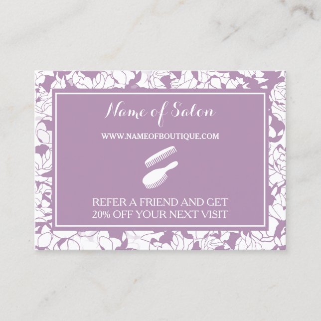 Modern Purple Floral Salon Friend Referral Coupon (Front)