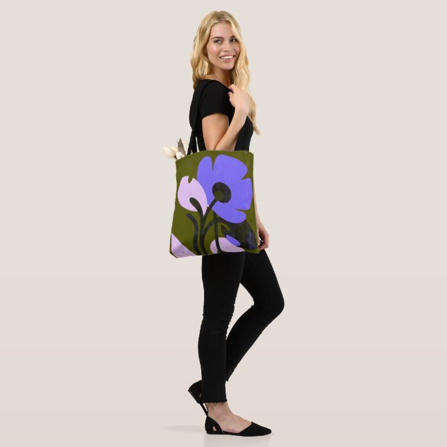 Modern Purple Floral Statement Tote Bag (On Model)
