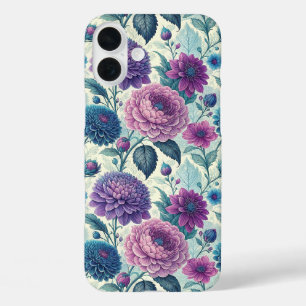 Modern Purple Floral Vintage Dahlia iPhone 16 Plus Case