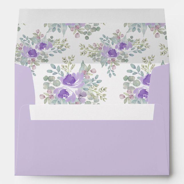 Modern Purple Floral Watercolor Wedding Envelope (Back (Bottom))