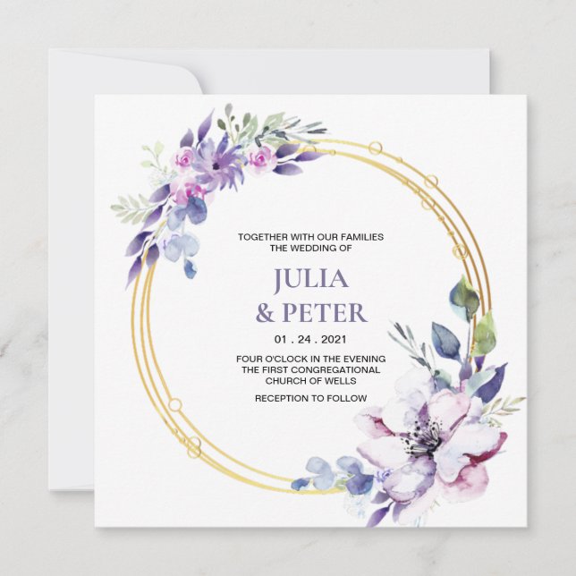 Modern Purple Floral Watercolor Wedding Invitation (Front)