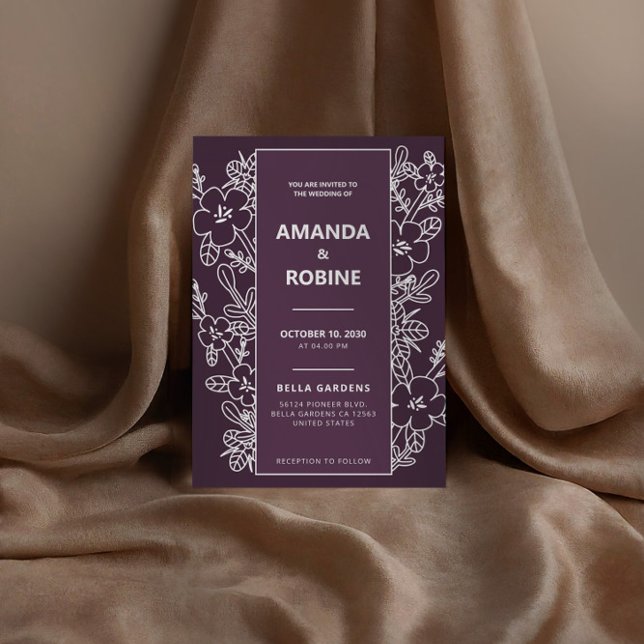 Modern Purple Floral Wedding Invitation (Creator Uploaded)