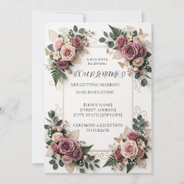 Modern Purple Floral Wedding Invitation