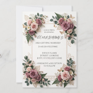 Modern Purple Floral Wedding Invitation