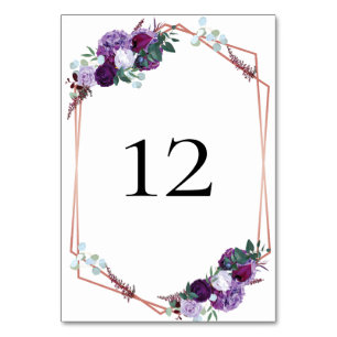 Modern Purple Floral Wedding Reception Table Number