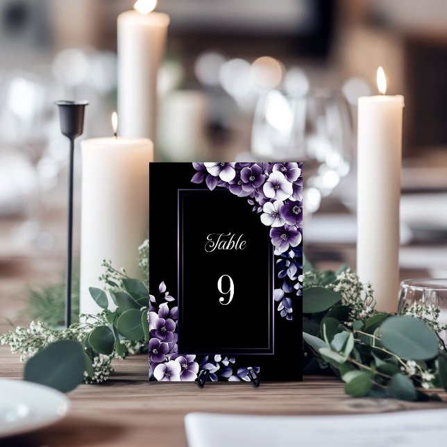 Modern Purple Floral Wedding Table Number (Creator Uploaded)