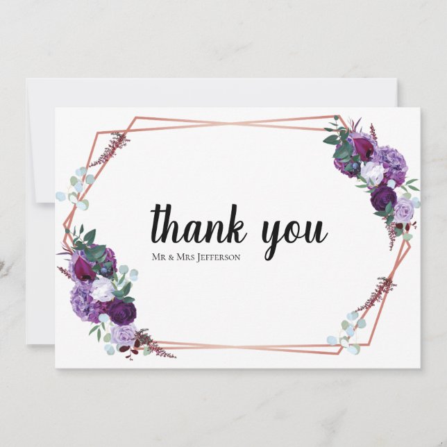 Modern Purple Floral Wedding Thank you (Front)