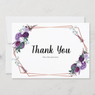 Modern Purple Floral Wedding Thank you Card