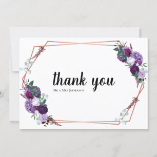 Modern Purple Floral Wedding Thank you Card
