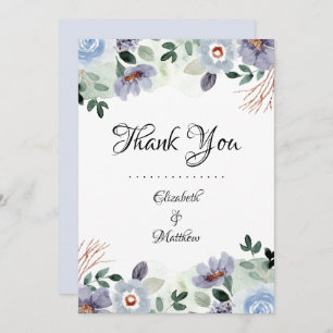 Modern Purple Floral Wedding Thank You Card