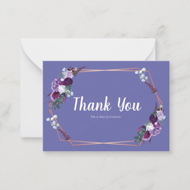 Modern Purple Floral Wedding Thank you Modern Card (Front)