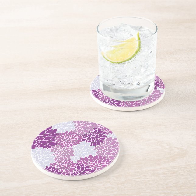Modern Purple Flower Pattern Coaster (Side)