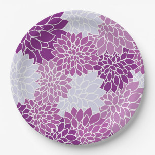 Modern Purple Flower Pattern Paper Plate