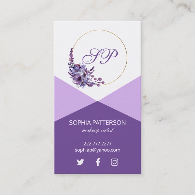 Modern Purple Flowers Business Card (Front)